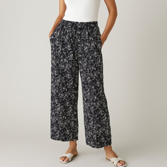 Maxine Nichols Floral Wide Leg Palazzo Pants Size Medium Blue Elastic Waist - Picture 1 of 4